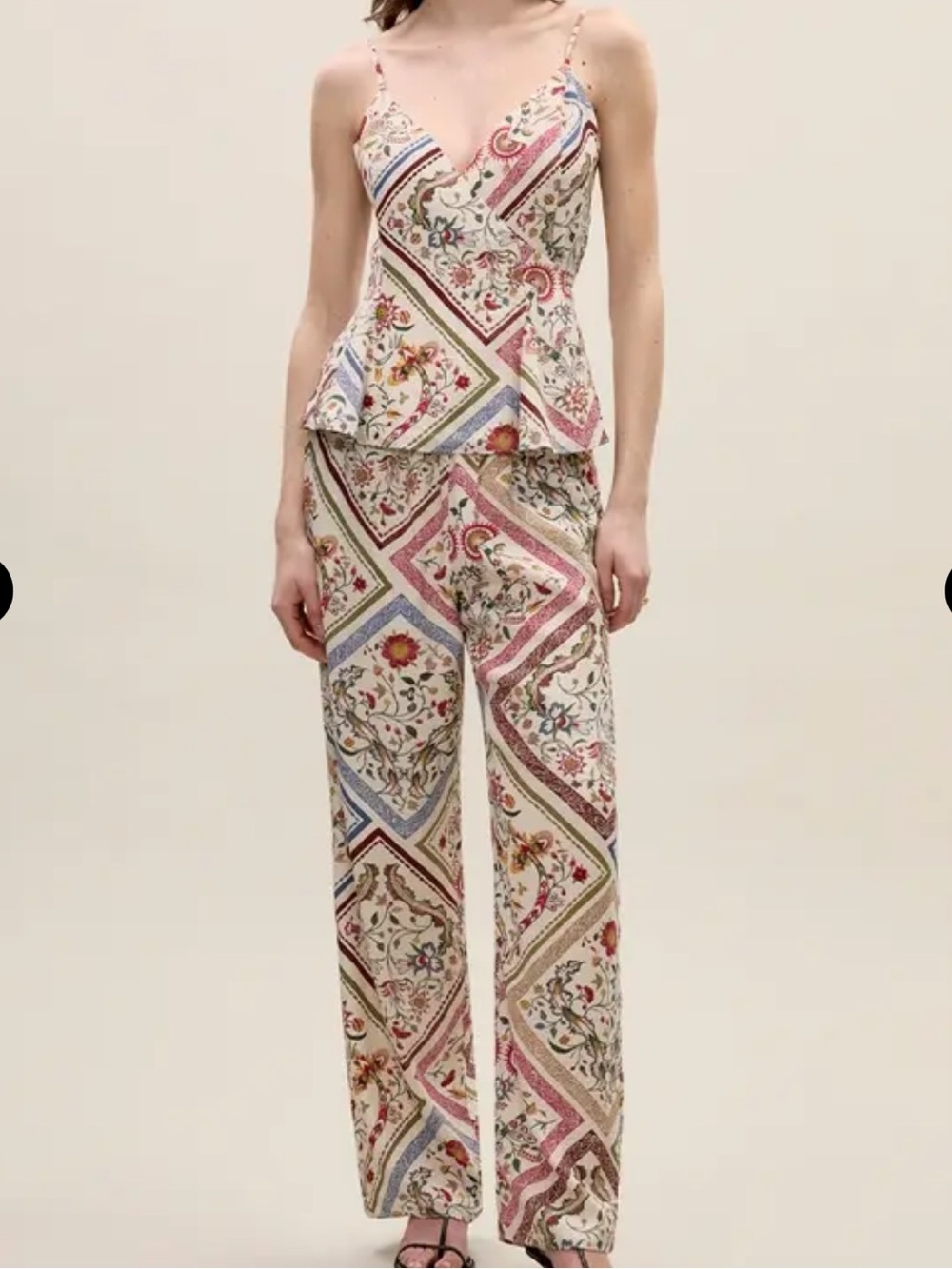 Rebecca Taylor Sz L Set Irie Silky Wrap Top & Wide Leg Pants Floral Summer Boho.